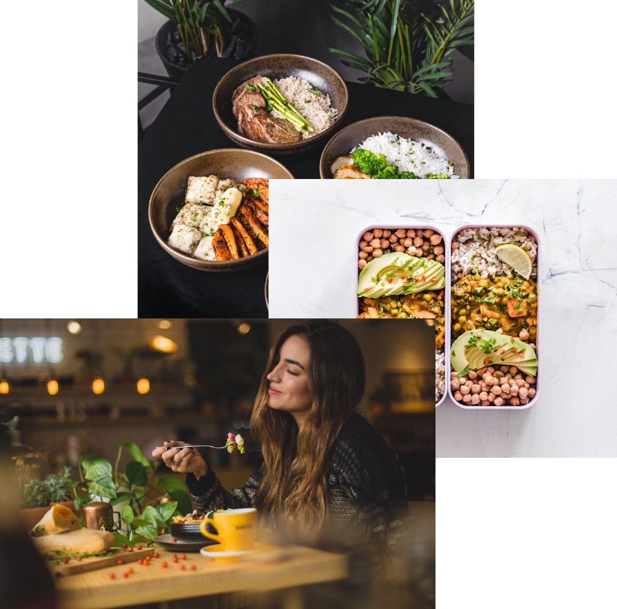 Women enjoing food, meals in storage container, and food bowls on a table